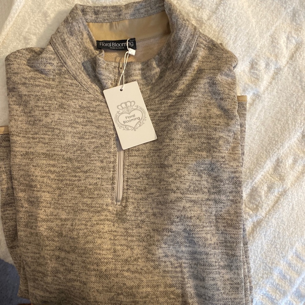 Heather Khaki Bal Collar Quarter Zip Pullover by Floral Blooming.